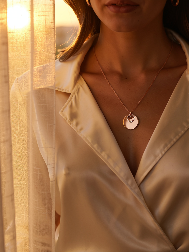 Collier Cœur Miroir Doré